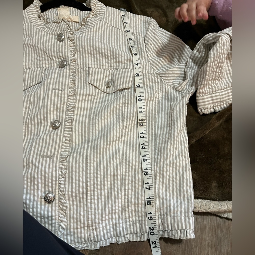 Sandro Tan and White Striped cropped button Jacket size Large - Picture 8 of 8